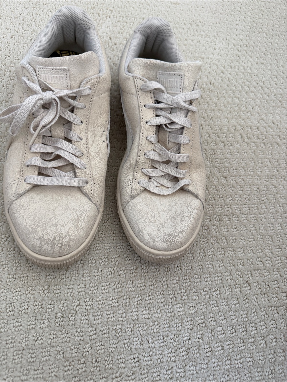 Puma Women’s Cream Lace-Up Suede-Textured Sneakers